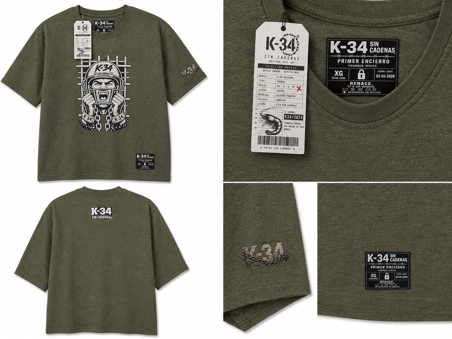 Playera Casco & Cadenas · Verde Militar — Verde militar — K-34 SIN CADENAS®