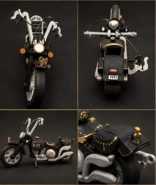 Moto Artesanal K-34 — Madera natural / negro — K-34 SIN CADENAS®