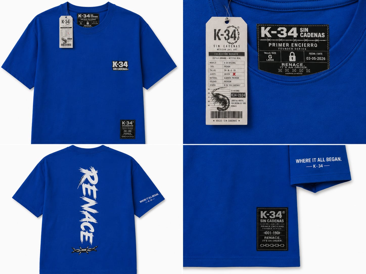 Playera K-34 Azul Rey · RENACE — Azul rey — K-34 SIN CADENAS®