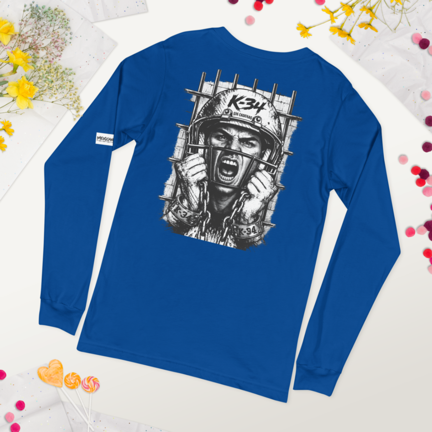 Long sleeve K-34 azul real con el guerrero al reverso