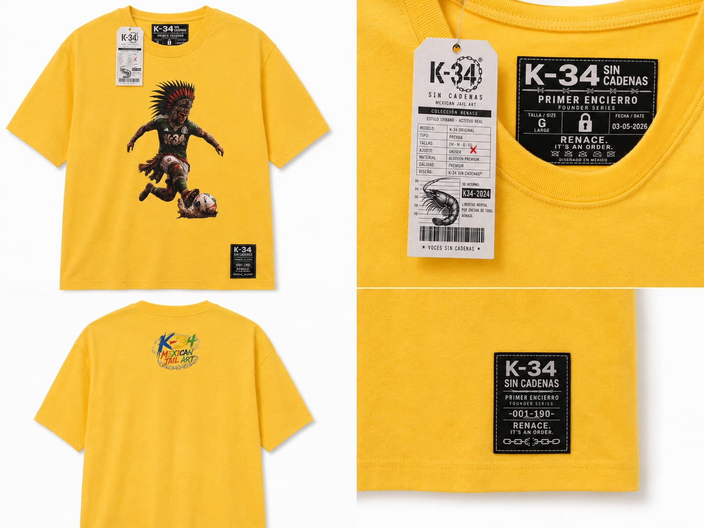 Playera Guerrero Azteca — Amarillo — K-34 SIN CADENAS®
