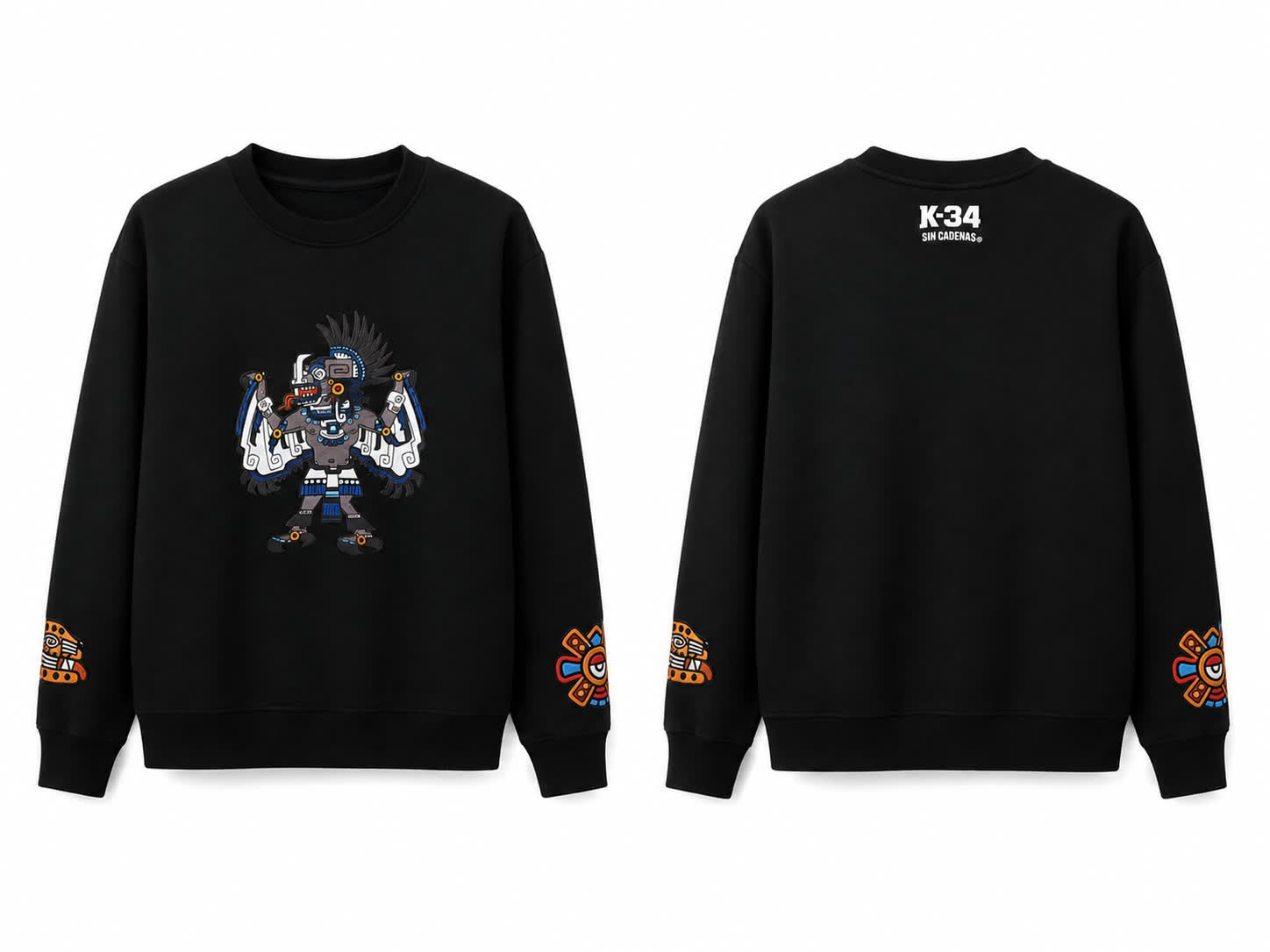 Sudadera K-34 — Diseño Mexica | Pedido Especial — Negro — K-34 SIN CADENAS®