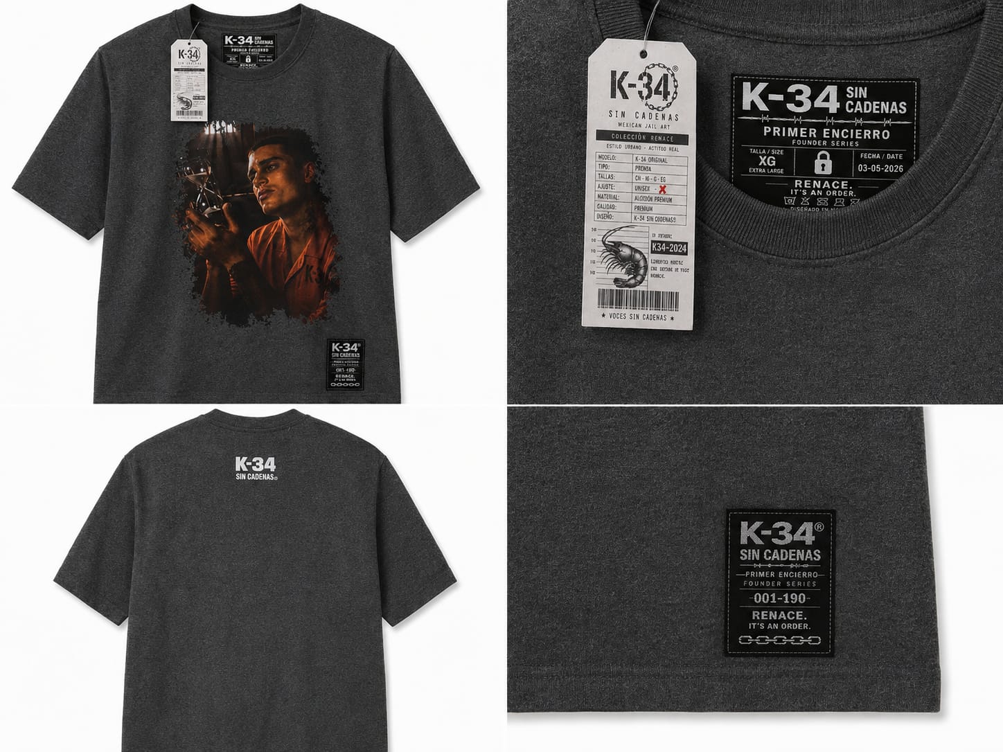 Playera Retrato K-34 · Gris Oscuro — Gris oscuro — K-34 SIN CADENAS®