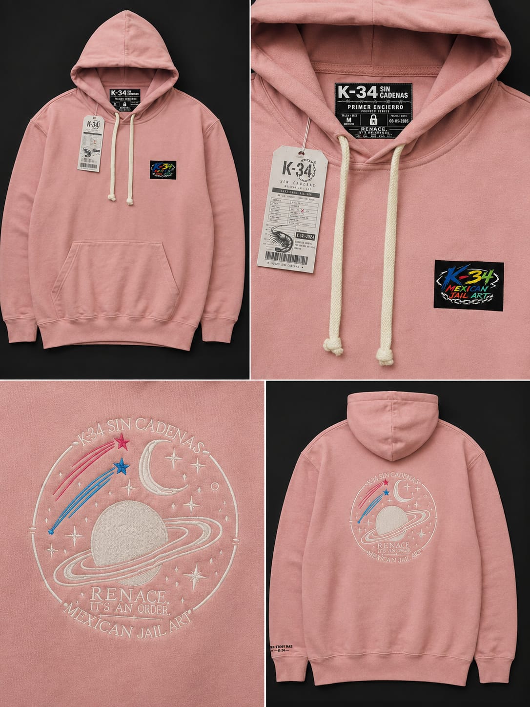 Hoodie Saturno Bordado — Rosa palo — K-34 SIN CADENAS®