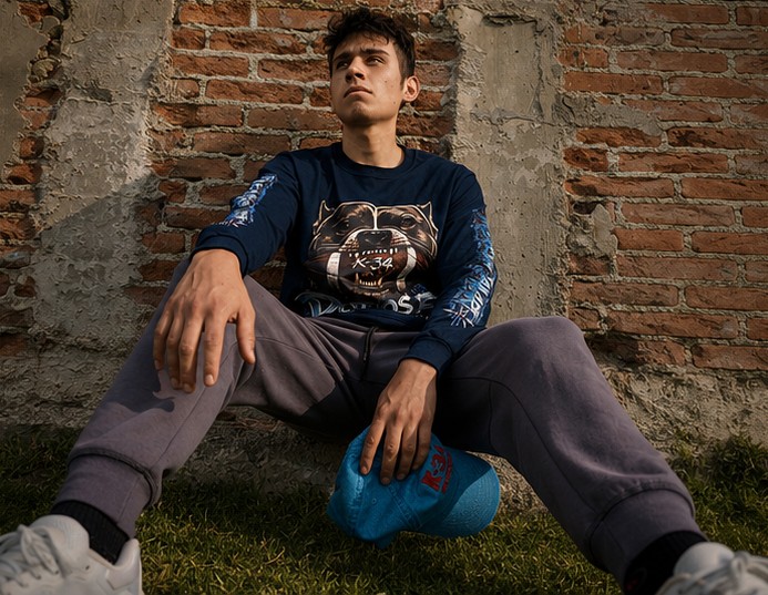 Playera manga larga azul marino con estampado Pitbull K-34 SIN CADENAS®