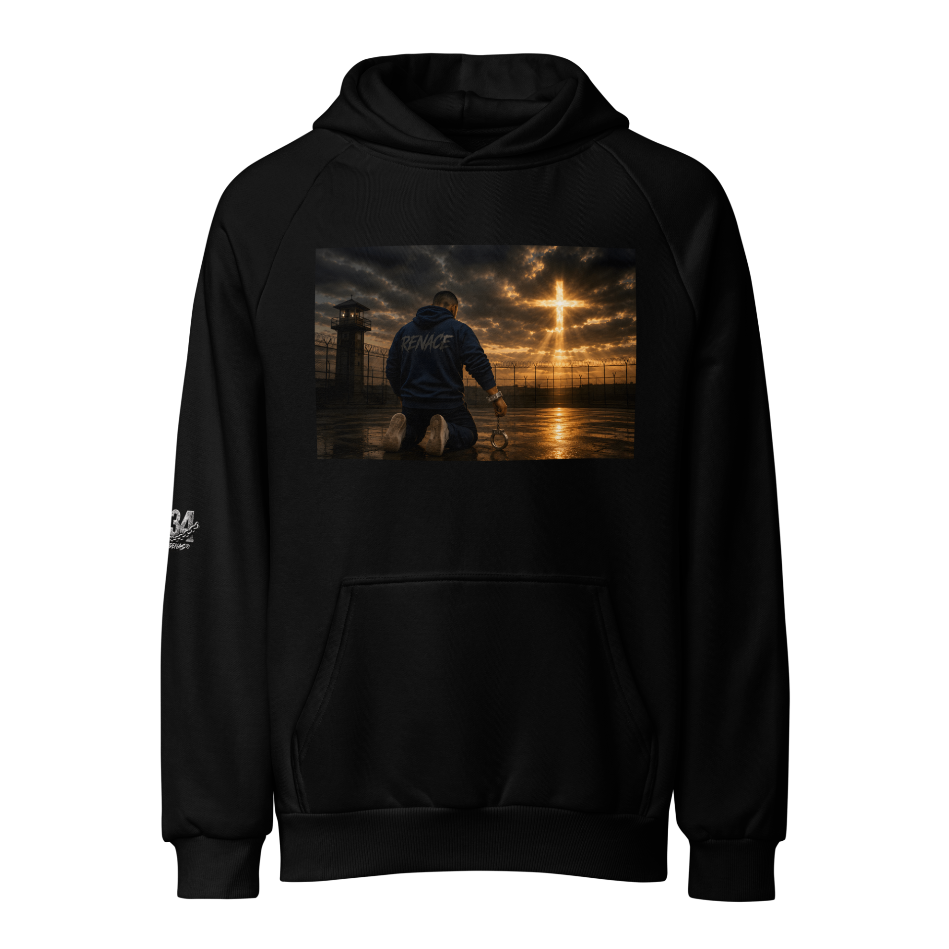 Hoodie oficial K-34 SIN CADENAS® negro con visual RENACE