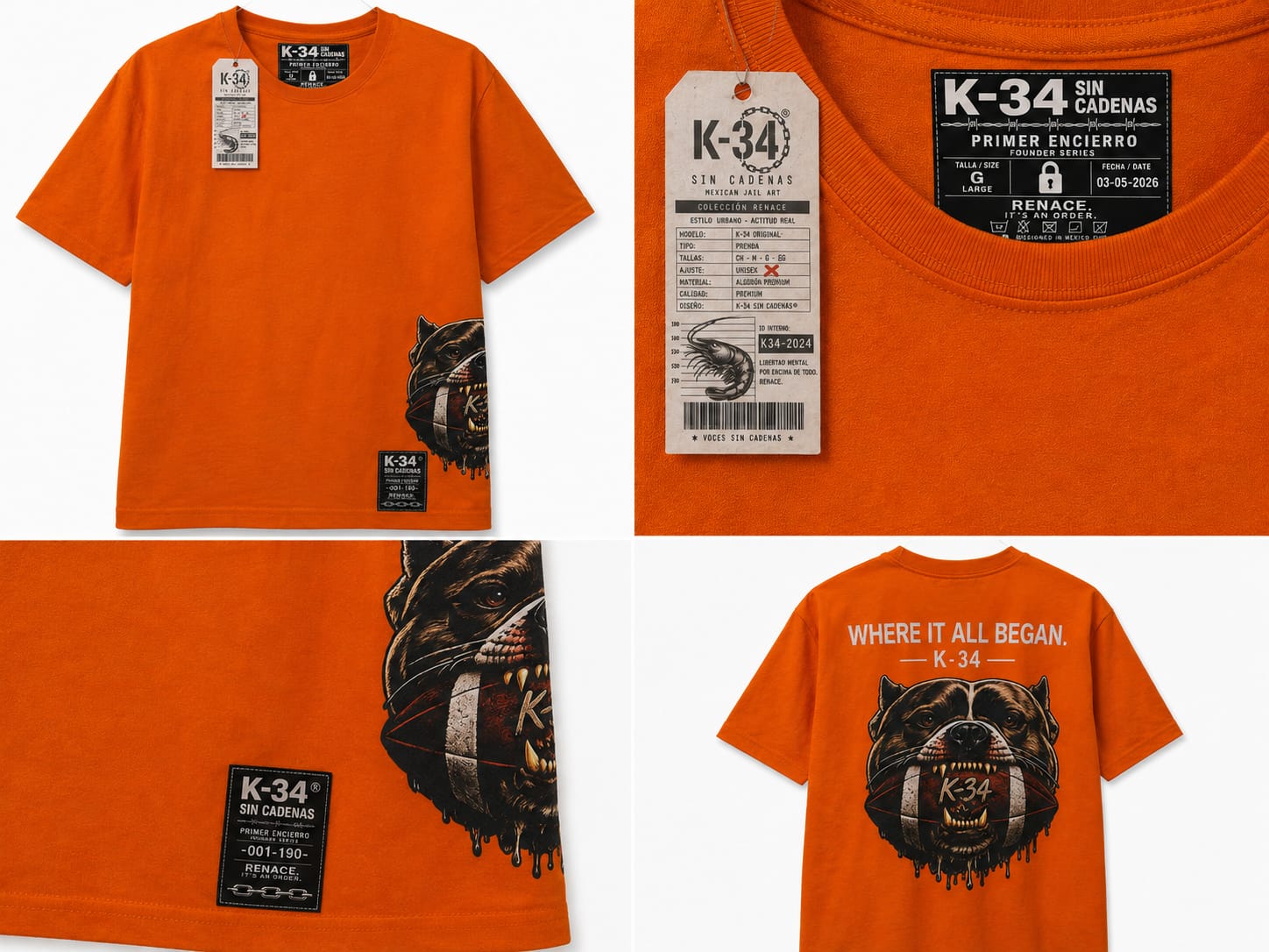 Playera Pitbull · Where It All Began — Naranja — K-34 SIN CADENAS®